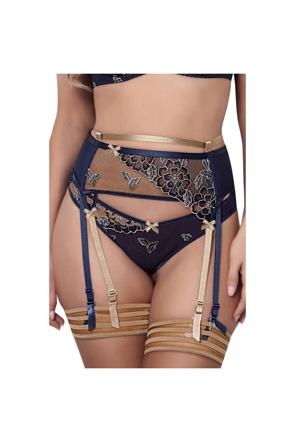 Strumpfgürtel blau-beige V-9332 von Axami kaufen | Fesselliebe
