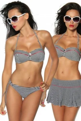 Push-Up Bikini-Set schwarz/weiß/rot