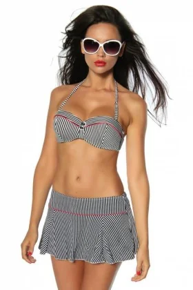 Push-Up Bikini-Set schwarz/weiß/rot