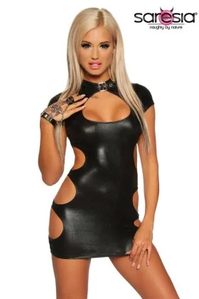 Wetlook-Minikleid schwarz von Saresia