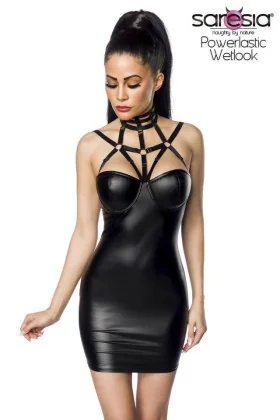 Harness-Wetlook-Minikleid schwarz von Saresia