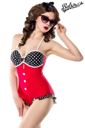 Retro Look Swimsuit rot/schwarz/weiß von Belsira kaufen - Fesselliebe