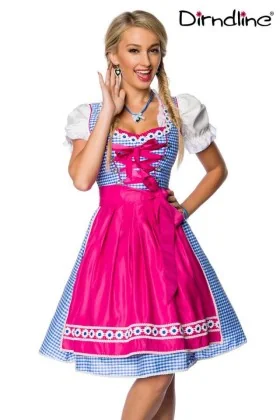 Traditionelles Karodirndl pink/blau/weiß von Dirndline