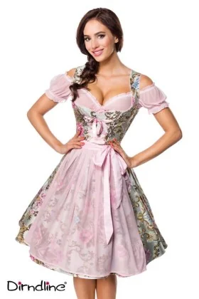 Premium Brokat-Dirndl inkl. Bluse rosa/gemustert von Dirndline