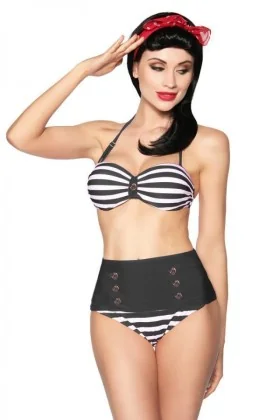 Vintage-Bandeau-Bikini schwarz/weiß