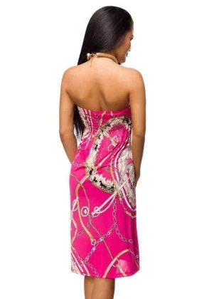 Bandeau-Kleid pink/gemustert