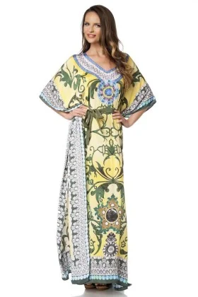 Premium-Kaftan mit Strass gelb/grün/blau