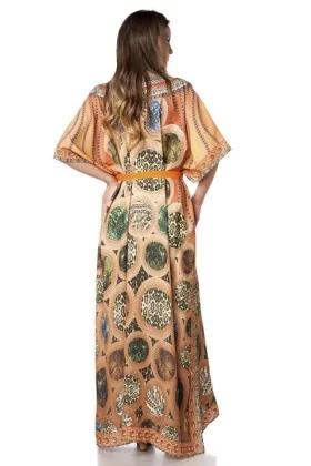 Premium-Kaftan mit Strass karamell/beige/grün