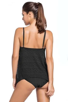 Tankini mit Spitzen-Top schwarz