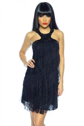 Neckholder-Kleid in Spitze schwarz