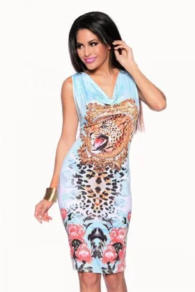 Kleid mit Leoprint hellblau