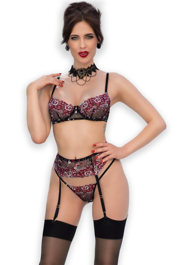 Dessous-Set CR4607 rot/schwarz von Chilirose kaufen | Fesselliebe