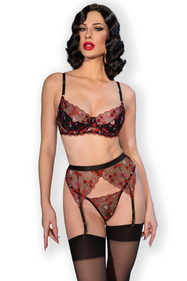 Lingerie-Set CR4694 schwarz/rot von Chilirose kaufen | Fesselliebe