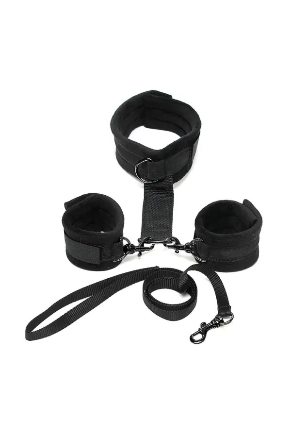 Handschellen An Halsband mit Leine Verstellbar Schwarz von Bondage Play kaufen - Fesselliebe