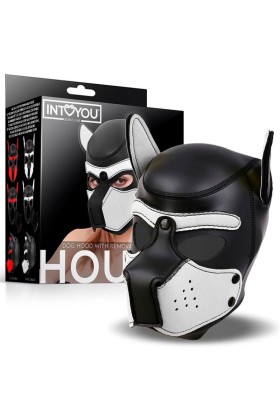 Hundehaube aus Neopren mit abnehmbarem Maulkorb, weiß/schwarz, Einheitsgröße von Intoyou Bdsm Line kaufen | Fesselliebe