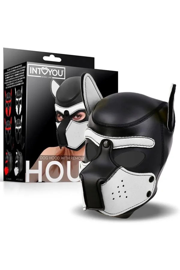 Hound Hundehaube Aus Neopren mit Abnehmbarem Maulkorb, Weiss/Schwarz, Einheitsgrösse von Intoyou Bdsm Line kaufen - Fesselliebe