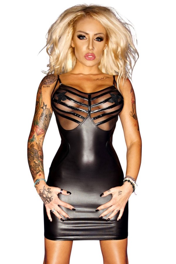 Schwarzes Wetlook-Kleid F078 von Noir Handmade kaufen | Fesselliebe
