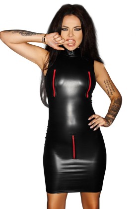Schwarzes Minikleid F106 mit Roten Reißverschlüssen von Noir Handmade Immoral Kollektion kaufen | Fesselliebe