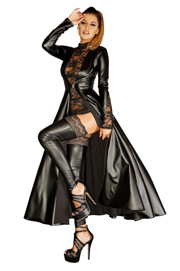 Schwarzer Langer Mantel F128c von Noir Handmade Diva Collection kaufen | Fesselliebe