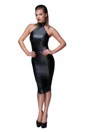 Schwarzes Powerwetlook Bleistiftkleid F160 von Noir Handmade Muse Collection