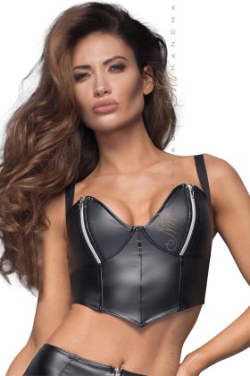 Powerwetlook Top mit Silbernen Reißverschlüssen Im Brustbereich F165 von Noir Handmade BiTch Collection kaufen | Fesselliebe