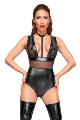 Powerwetlook Body mit Tülleinsätzen und Choker aus Zartem Samt F183 von Noir Handmade Decadence Collection kaufen | Fesselliebe