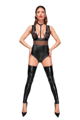Powerwetlook Body mit Tülleinsätzen und Choker aus Zartem Samt F183 von Noir Handmade Decadence Collection kaufen | Fesselliebe