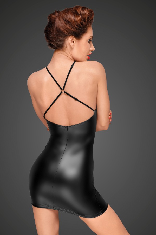 Powerwetlook Kleid mit Dekorativer Stickerei Unter der Brust F185 von Noir Handmade Decadence Collection kaufen | Fesselliebe