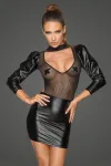 Powerwetlook- und Tüllkleid mit Bauschigen Retro-Glamour-Ärmeln F201 von Noir Handmade Rebillious Collection kaufen - Fessellieb