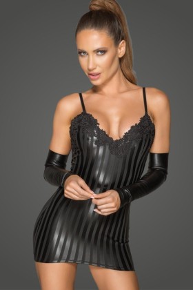 Powerwetlook Minikleid mit Dekorativer Stickerei F208 von Noir Handmade Rebellious Collection kaufen | Fesselliebe