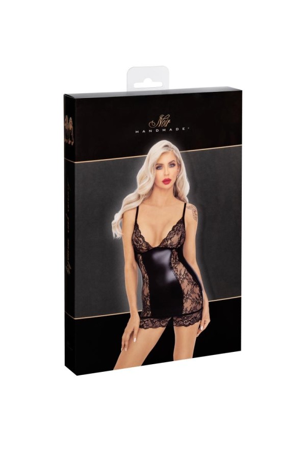 F282 Kurzes Powerwetlook Kleid mit Spitzeneinsätzen von Noir Handmade kaufen | Fesselliebe