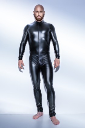 Schwarzer Powerwetlook Overall mit 2-Wege Reißverschluss H043 von Noir Handmade kaufen | Fesselliebe