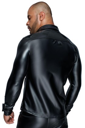 Langärmliges Powerwetlook & Pvc Shirt mit Knopfleiste H064 von Noir Handmade Missbehaved Collection kaufen | Fesselliebe