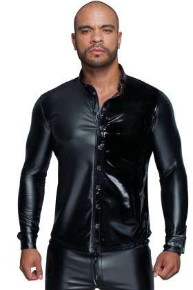 Langärmliges Powerwetlook & Pvc Shirt mit Knopfleiste H064 von Noir Handmade Missbehaved Collection kaufen | Fesselliebe
