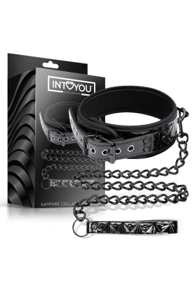 Halsband mit Leine aus veganem Saphirleder von Black Sapphire kaufen | Fesselliebe