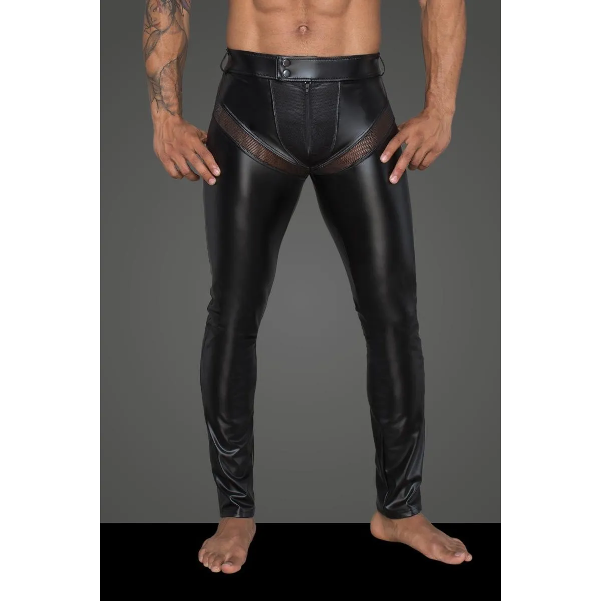 Powerwetlook-Longpants mit Einsätzen und Taschen aus 3d-Netz H059 von Noir Handmade Rebellious Collection | Fesselliebe.de