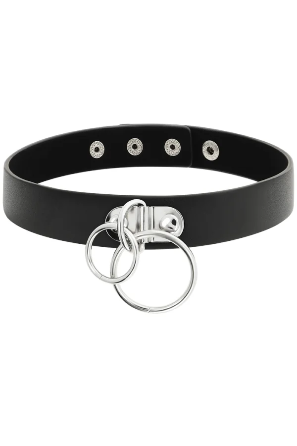 Handgefertigtes Halsband Vegan Kunstleder - Double Ring von Coquette Accessories kaufen - Fesselliebe