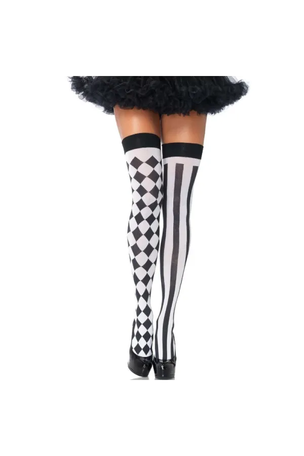 Schwarz/Weiße Arlequin Hohe Socken von Leg Avenue Hosiery kaufen - Fesselliebe