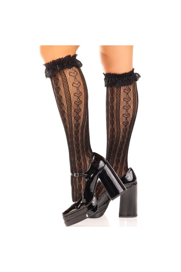 Kniestrümpfe mit Rüschen Schwarz von Leg Avenue Hosiery kaufen | Fesselliebe