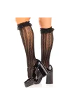 Kniestrümpfe mit Rüschen Schwarz von Leg Avenue Hosiery