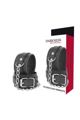 Handschellen aus Schwarzem Strukturiertem Leder von Darkness Bondage