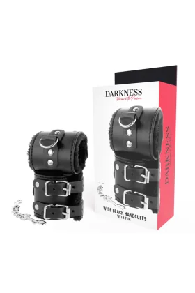 Schwarze, Verstellbare Lederhandschellen mit Futter von Darkness Bondage