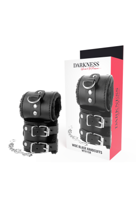 Schwarze, Verstellbare Lederhandschellen mit Futter von Darkness Bondage kaufen | Fesselliebe