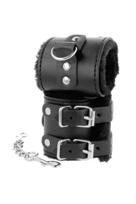 Schwarze, Verstellbare Lederhandschellen mit Futter von Darkness Bondage