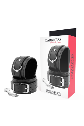 Schwarze Verstellbare Handschellen mit Doppeltem Verstärkungsband von Darkness Bondage kaufen | Fesselliebe