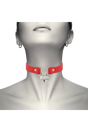 Rote Halskette aus Veganem Leder mit Herz-Accessoire mit Schlüssel von Coquette Accessories kaufen | Fesselliebe