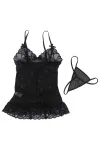 SUBBLIME - BABYDOLL MIT VERSTELLBAREN TRÄGERN UND TRANSPARENTER SPITZE MIT BLUMENDRUCK SCHWARZ S/M kaufen - Fesselliebe