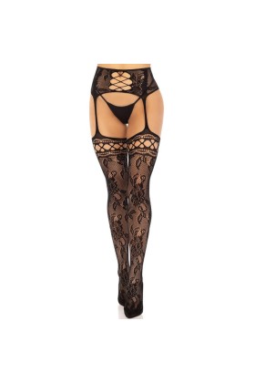 Strumpfstrümpfe aus Blumenspitze, Schwarz von Leg Avenue Hosiery kaufen | Fesselliebe