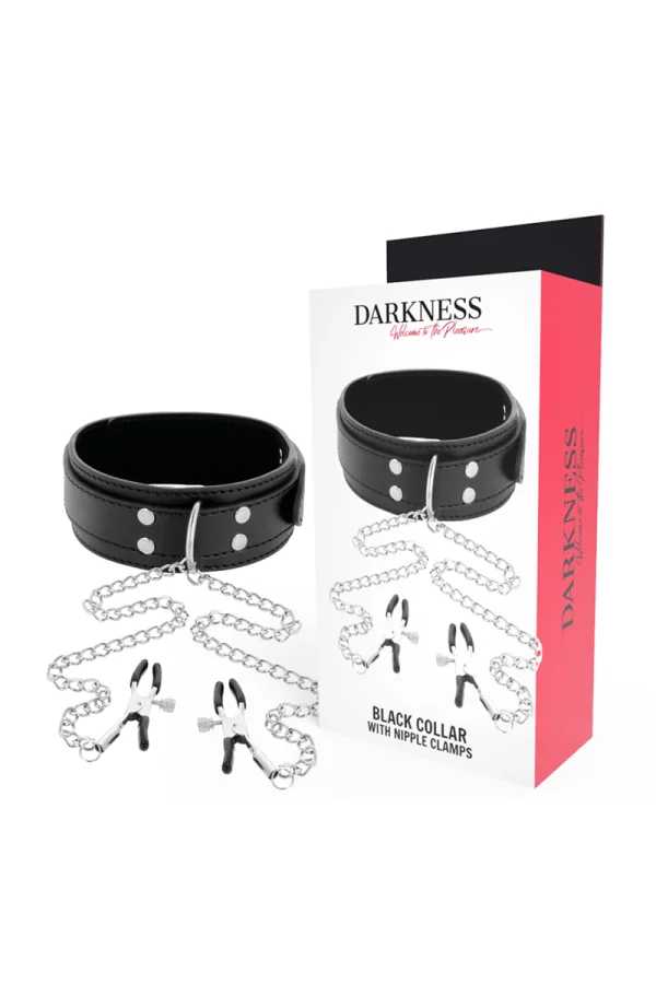 Halsband mit Nipple Clamps Schwarz von Darkness Bondage kaufen - Fesselliebe