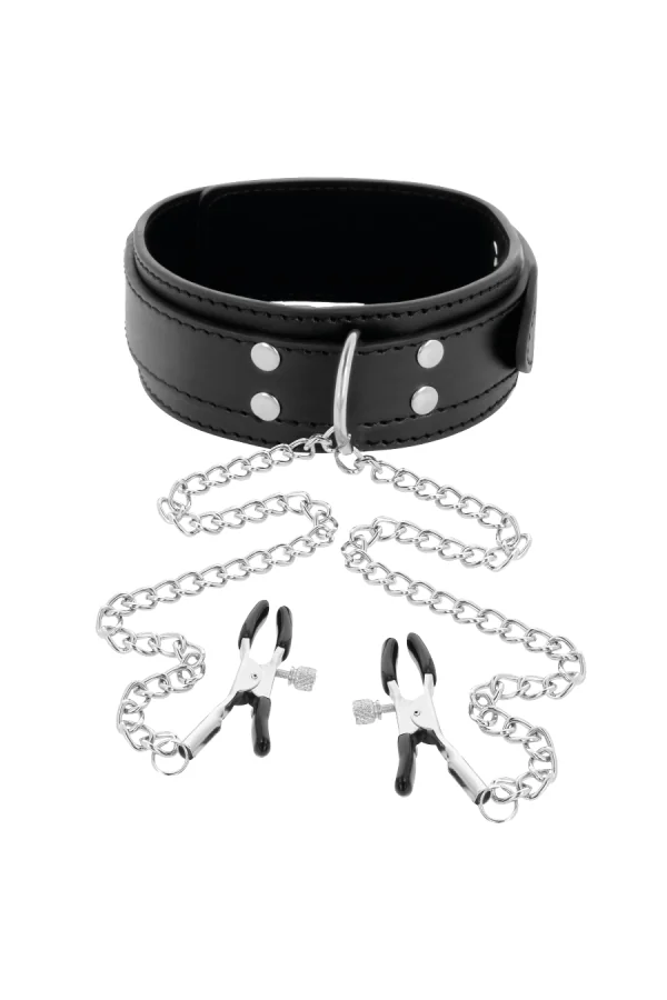 Halsband mit Nipple Clamps Schwarz von Darkness Bondage kaufen - Fesselliebe